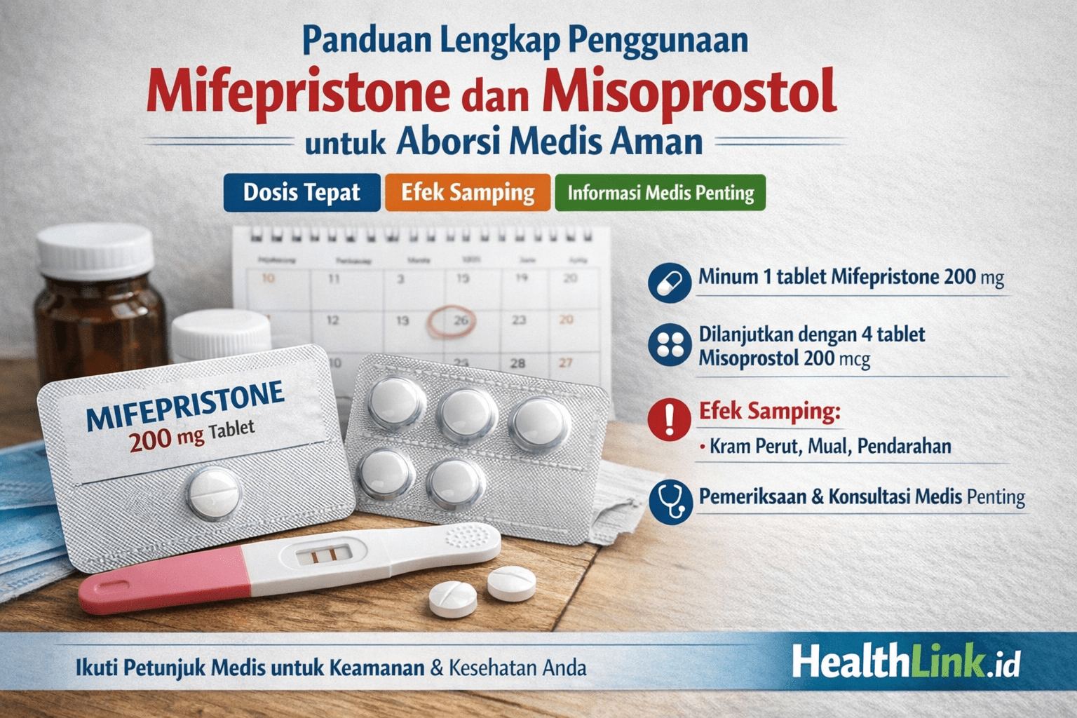 Panduan lengkap penggunaan Mifepristone dan Misoprostol untuk aborsi medis aman, dosis tepat, efek samping, serta informasi medis penting untuk kesehatan reproduksi